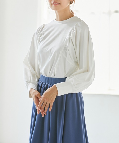 Rewde(ルゥデ)の「ボリュームスリーブプルオーバー(1R15-08196)(Tシャツ/カットソー・レディース・ホワイト/ブラック/スモークピンク・M)」の1枚目の写真