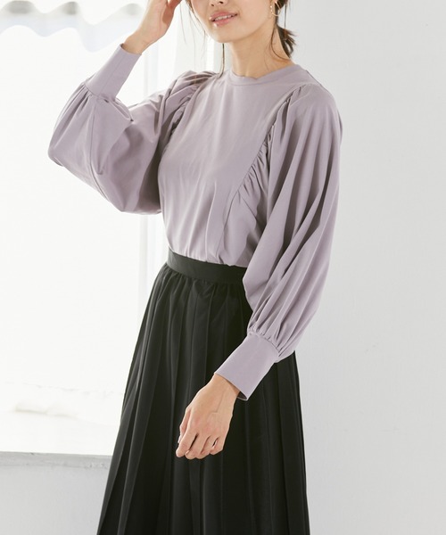 Rewde(ルゥデ)の「ボリュームスリーブプルオーバー(1R15-08196)(Tシャツ/カットソー・レディース・ホワイト/ブラック/スモークピンク・M)」の3枚目の写真