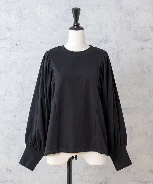 Rewde(ルゥデ)の「ボリュームスリーブプルオーバー(1R15-08196)(Tシャツ/カットソー・レディース・ホワイト/ブラック/スモークピンク・M)」の2枚目の写真