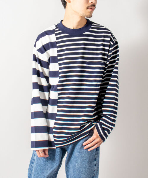 GLOSTER（グロスター）の「【GLOSTER/グロスター】SWITCH BORDER ロングスリーブTシャツ（Tシャツ/カットソー・メンズ・ブラック×ホワイト/ネイビー×ホワイト・MEDIUM/LARGE）」の2枚目の写真