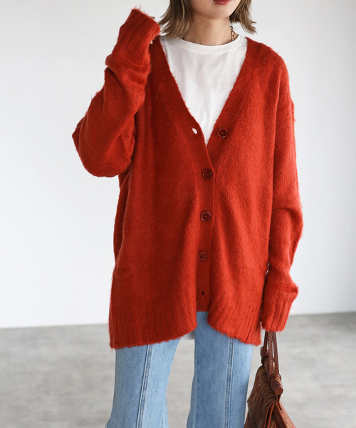 amini（アミニ）の「【2021-2022 A/W】カラーニットＶネックカーディガン（カーディガン/ボレロ・レディース・ブラウン/レッド/ライム/ブルー/グリーン/モカ・MEDIUM）」の21枚目の写真