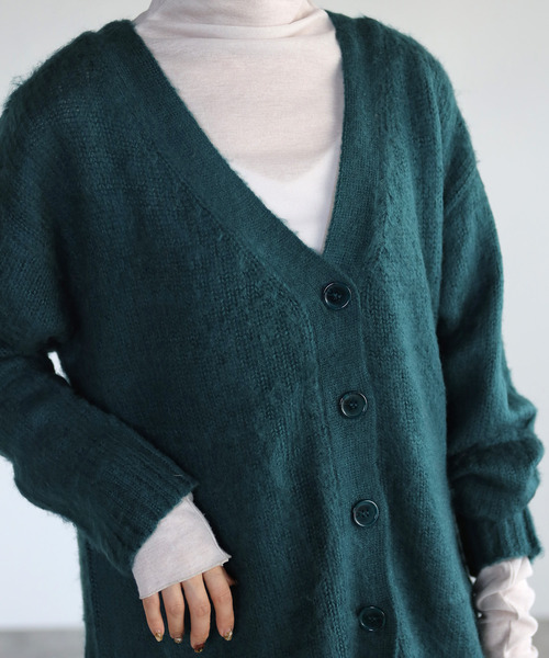 amini（アミニ）の「【2021-2022 A/W】カラーニットＶネックカーディガン（カーディガン/ボレロ・レディース・ブラウン/レッド/ライム/ブルー/グリーン/モカ・MEDIUM）」の11枚目の写真