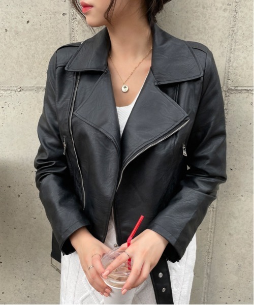 chuu(チュー)の「CHUU クロップライダースジャケット(ライダースジャケット・レディース・ブラック/クリーム・FREE)」の18枚目の写真