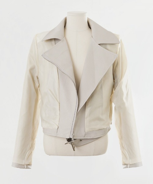 chuu(チュー)の「CHUU クロップライダースジャケット(ライダースジャケット・レディース・ブラック/クリーム・FREE)」の22枚目の写真