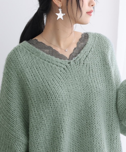 osharewalker（オシャレウォーカー）の「『ミリオンホットVネックレースロンT』（Tシャツ/カットソー・レディース・ブラック/ピンク/ダークグレー/アイボリー/グレイッシュブルー・L/LL/S/M）」の4枚目の写真