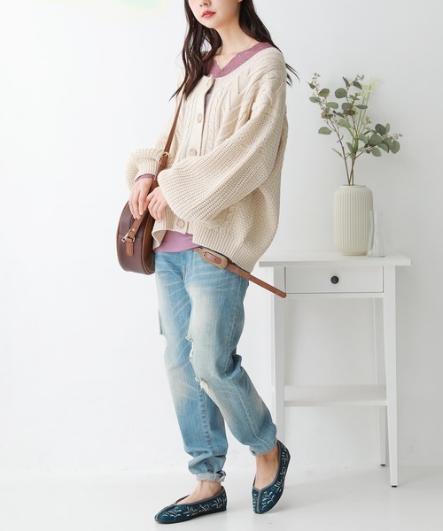 osharewalker（オシャレウォーカー）の「『ミリオンホットVネックレースロンT』（Tシャツ/カットソー・レディース・ブラック/ピンク/ダークグレー/アイボリー/グレイッシュブルー・L/LL/S/M）」の21枚目の写真