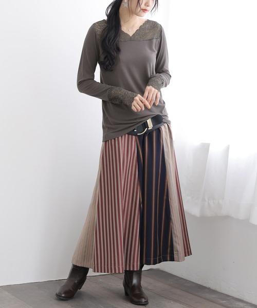 osharewalker（オシャレウォーカー）の「『ミリオンホットVネックレースロンT』（Tシャツ/カットソー・レディース・ブラック/ピンク/ダークグレー/アイボリー/グレイッシュブルー・L/LL/S/M）」の8枚目の写真