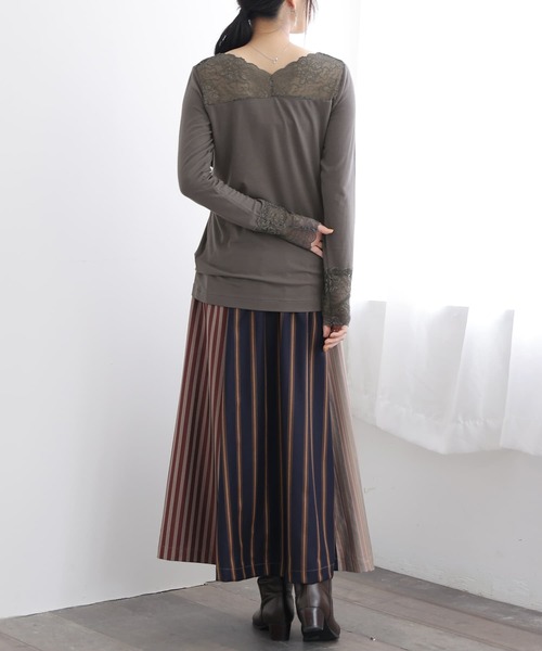 osharewalker（オシャレウォーカー）の「『ミリオンホットVネックレースロンT』（Tシャツ/カットソー・レディース・ブラック/ピンク/ダークグレー/アイボリー/グレイッシュブルー・L/LL/S/M）」の10枚目の写真