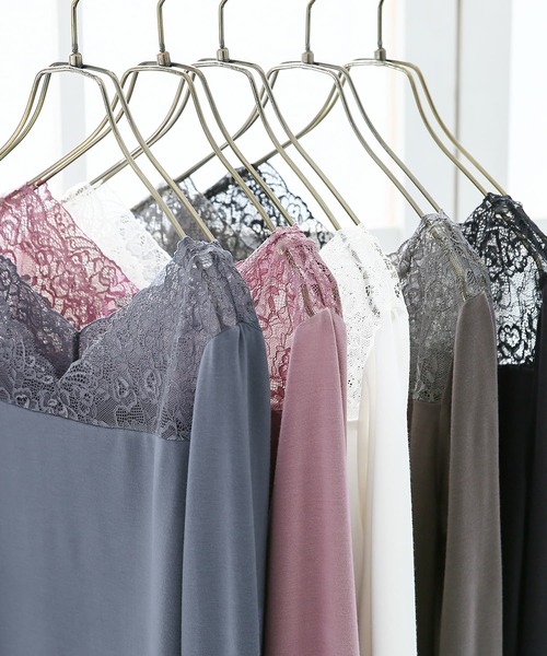 osharewalker（オシャレウォーカー）の「『ミリオンホットVネックレースロンT』（Tシャツ/カットソー・レディース・ブラック/ピンク/ダークグレー/アイボリー/グレイッシュブルー・L/LL/S/M）」の11枚目の写真