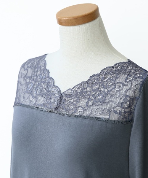 osharewalker（オシャレウォーカー）の「『ミリオンホットVネックレースロンT』（Tシャツ/カットソー・レディース・ブラック/ピンク/ダークグレー/アイボリー/グレイッシュブルー・L/LL/S/M）」の14枚目の写真