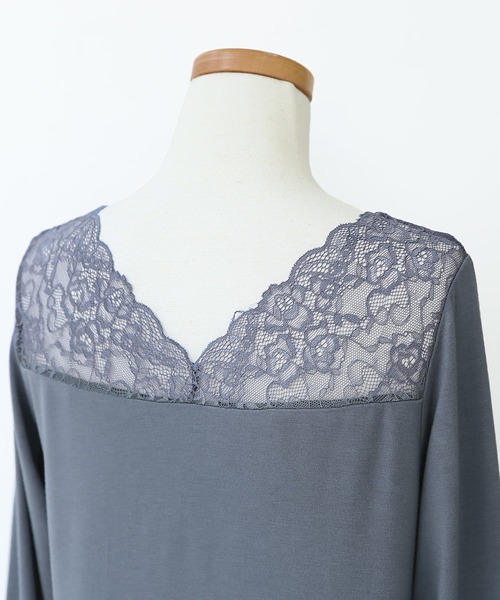 osharewalker（オシャレウォーカー）の「『ミリオンホットVネックレースロンT』（Tシャツ/カットソー・レディース・ブラック/ピンク/ダークグレー/アイボリー/グレイッシュブルー・L/LL/S/M）」の15枚目の写真