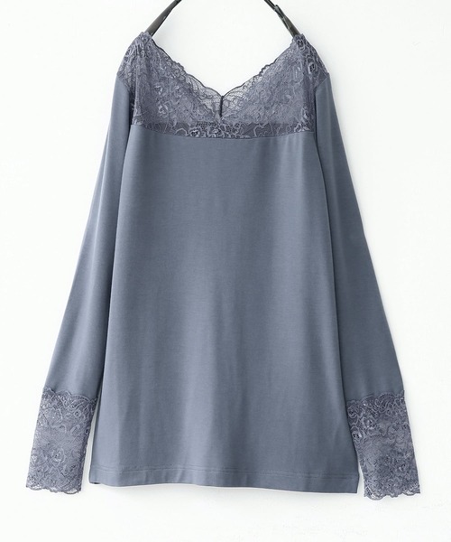 osharewalker（オシャレウォーカー）の「『ミリオンホットVネックレースロンT』（Tシャツ/カットソー・レディース・ブラック/ピンク/ダークグレー/アイボリー/グレイッシュブルー・L/LL/S/M）」の18枚目の写真