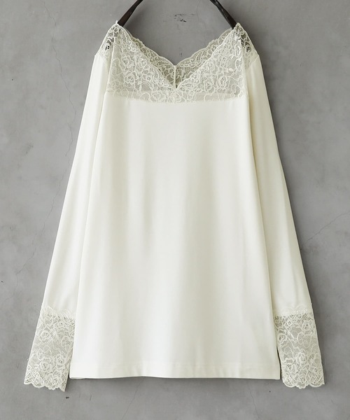 osharewalker（オシャレウォーカー）の「『ミリオンホットVネックレースロンT』（Tシャツ/カットソー・レディース・ブラック/ピンク/ダークグレー/アイボリー/グレイッシュブルー・L/LL/S/M）」の19枚目の写真