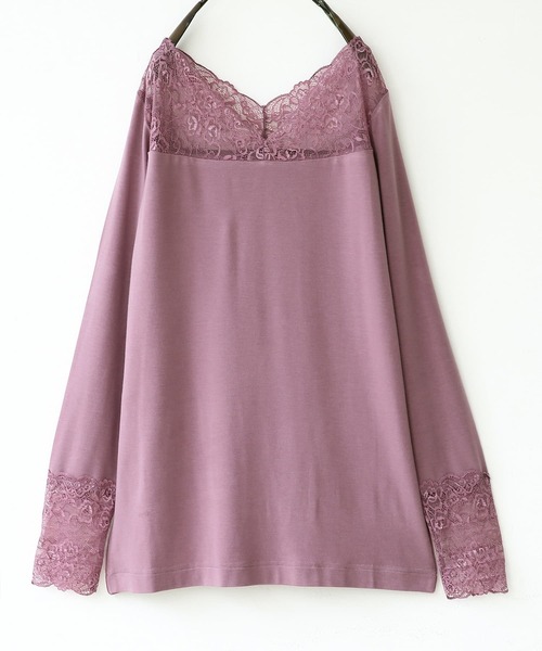 osharewalker（オシャレウォーカー）の「『ミリオンホットVネックレースロンT』（Tシャツ/カットソー・レディース・ブラック/ピンク/ダークグレー/アイボリー/グレイッシュブルー・L/LL/S/M）」の20枚目の写真