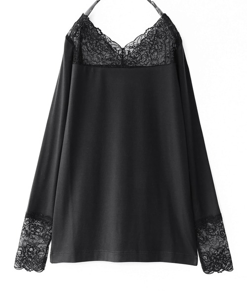 osharewalker（オシャレウォーカー）の「『ミリオンホットVネックレースロンT』（Tシャツ/カットソー・レディース・ブラック/ピンク/ダークグレー/アイボリー/グレイッシュブルー・L/LL/S/M）」の7枚目の写真