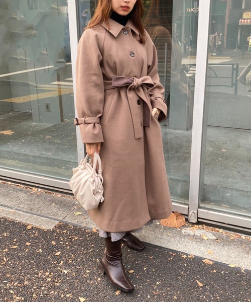 one after another NICE CLAUP（ワンアフターアナザーナイスクラップ）の「大人可愛いステンカラーオーバーロングコート（ステンカラーコート・レディース・ブラック/オフホワイト/ブラウン系その他/モカ・MEDIUM/LARGE）」の13枚目の写真