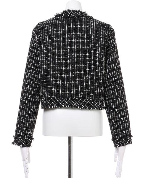 INGNI(イング)の「SETUP対応フリンジツイード/ビッグジャケット(ノーカラージャケット・レディース・ブラック/オフホワイト・M)」の5枚目の写真