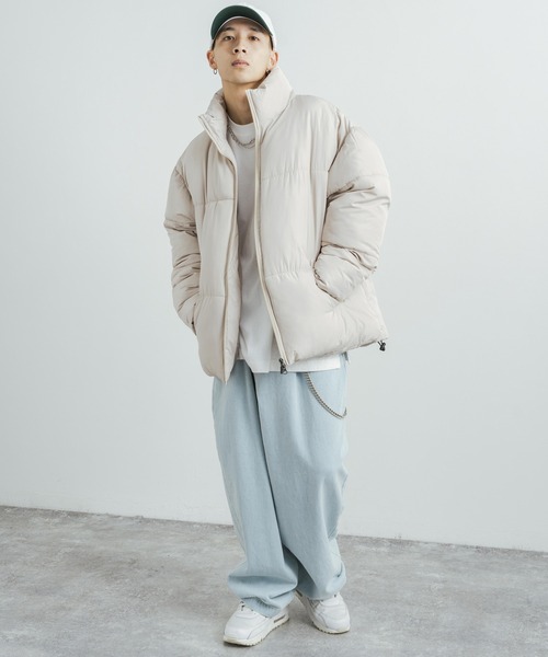 Rocky Monroe(ロッキーモンロー)の「オーバーサイズ ファイバーダウンジャケット 中綿ブルゾン(ダウンジャケット/コート・メンズ・ブラック/ベージュ/ブルーグレー/オフホワイト/チャコール/テラコッタ/グレー/カーキ/ネイビー・M/L/XL)」の22枚目の写真