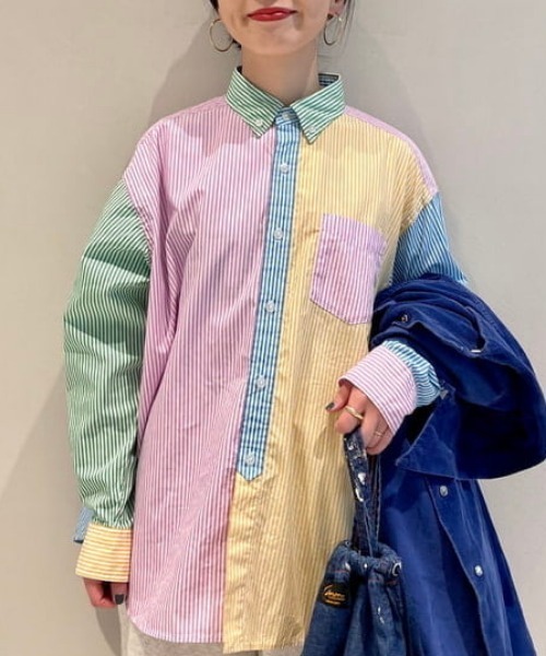 BEAMS BOY(ビームスボーイ)の「BEAMS BOY / コットンローン クレイジー ボタンダウン ロングスリーブシャツ(シャツ/ブラウス・レディース・ブルー/その他・ONE SIZE)」の1枚目の写真
