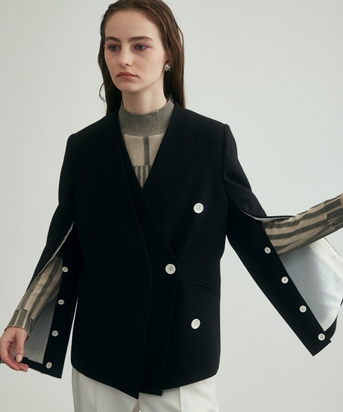 UNITED TOKYO（ユナイテッドトウキョウ）の「アシメマークノーカラージャケット（セットアップ・レディース・ブラック/ライム/その他2・1/2）」の20枚目の写真