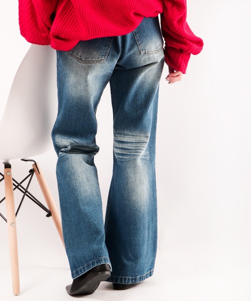 Revo.（レボ）の「ダメージデニム フレアパンツ（デニムパンツ・メンズ・インディゴブルー/ホワイト/ブラック・1/2）」の9枚目の写真