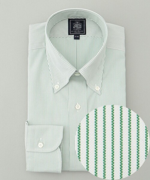 Premium Pleats 形態安定 グリーンストライプ B D シャツ ブラウス J Press ジェイプレス のファッション
