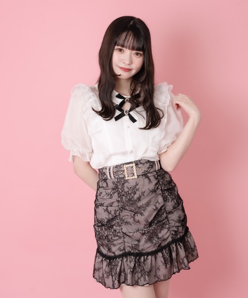 ROJITA（ロジータ）の「Wリボンラッフルシアーブラウス（シャツ/ブラウス・レディース・ホワイト/ブラック/ピンクベージュ・FREE）」の2枚目の写真