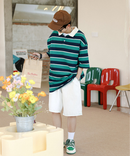 neos(ネオス)の「【neos -addictive design-】ルーズシルエット 配色 レトロ ボーダー ラガー ポロシャツ(ポロシャツ・メンズ・サックスブルー/ネイビー/グリーン系その他/ベージュ系/グリーン系その他2/グレー系・X-LARGE/LARGE/MEDIUM)」の8枚目の写真