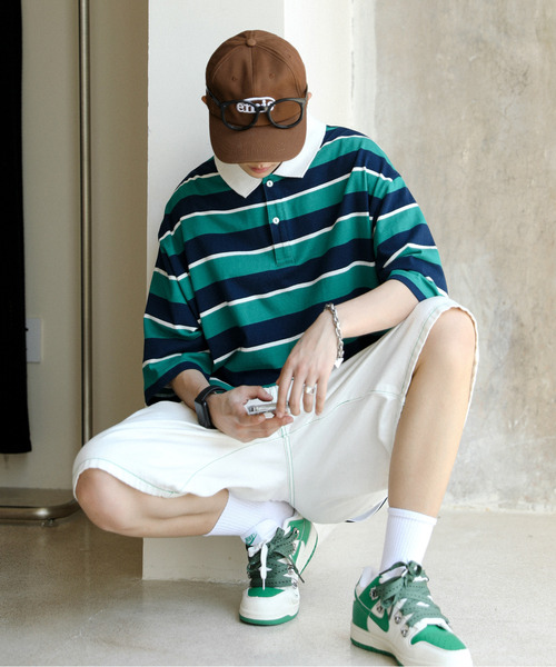 neos(ネオス)の「【neos -addictive design-】ルーズシルエット 配色 レトロ ボーダー ラガー ポロシャツ(ポロシャツ・メンズ・サックスブルー/ネイビー/グリーン系その他/ベージュ系/グリーン系その他2/グレー系・X-LARGE/LARGE/MEDIUM)」の11枚目の写真