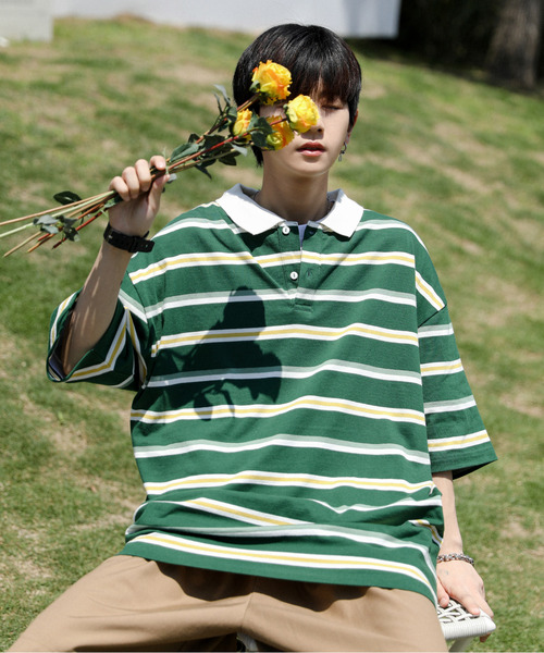 neos(ネオス)の「【neos -addictive design-】ルーズシルエット 配色 レトロ ボーダー ラガー ポロシャツ(ポロシャツ・メンズ・サックスブルー/ネイビー/グリーン系その他/ベージュ系/グリーン系その他2/グレー系・X-LARGE/LARGE/MEDIUM)」の12枚目の写真