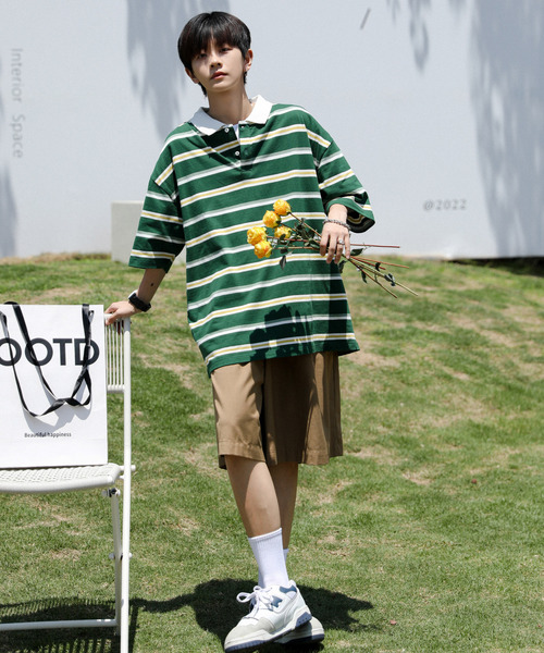 neos(ネオス)の「【neos -addictive design-】ルーズシルエット 配色 レトロ ボーダー ラガー ポロシャツ(ポロシャツ・メンズ・サックスブルー/ネイビー/グリーン系その他/ベージュ系/グリーン系その他2/グレー系・X-LARGE/LARGE/MEDIUM)」の13枚目の写真