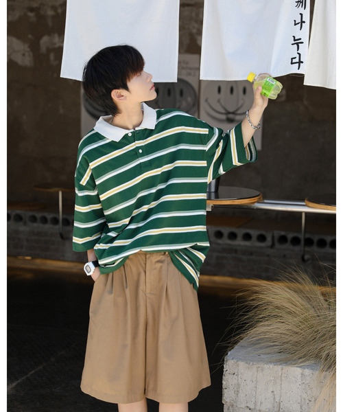 neos(ネオス)の「【neos -addictive design-】ルーズシルエット 配色 レトロ ボーダー ラガー ポロシャツ(ポロシャツ・メンズ・サックスブルー/ネイビー/グリーン系その他/ベージュ系/グリーン系その他2/グレー系・X-LARGE/LARGE/MEDIUM)」の15枚目の写真