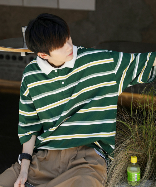 neos(ネオス)の「【neos -addictive design-】ルーズシルエット 配色 レトロ ボーダー ラガー ポロシャツ(ポロシャツ・メンズ・サックスブルー/ネイビー/グリーン系その他/ベージュ系/グリーン系その他2/グレー系・X-LARGE/LARGE/MEDIUM)」の16枚目の写真