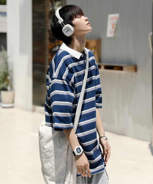 neos(ネオス)の「【neos -addictive design-】ルーズシルエット 配色 レトロ ボーダー ラガー ポロシャツ(ポロシャツ・メンズ・サックスブルー/ネイビー/グリーン系その他/ベージュ系/グリーン系その他2/グレー系・X-LARGE/LARGE/MEDIUM)」の19枚目の写真