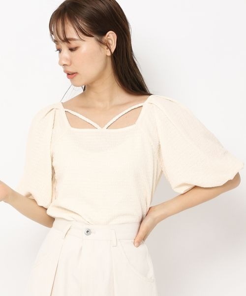 mysty woman（ミスティウーマン）の「シャーリングストリングプルオーバー 294762（Tシャツ/カットソー・レディース・イエロー/ブラック/ホワイト・FREE）」の2枚目の写真