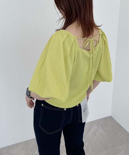 mysty woman（ミスティウーマン）の「シャーリングストリングプルオーバー 294762（Tシャツ/カットソー・レディース・イエロー/ブラック/ホワイト・FREE）」の4枚目の写真