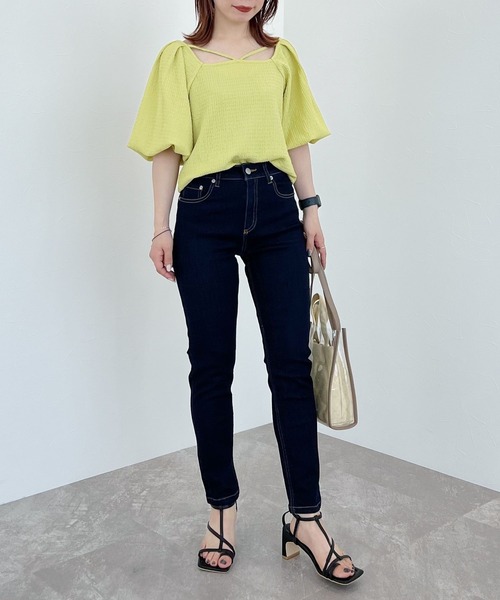 mysty woman（ミスティウーマン）の「シャーリングストリングプルオーバー 294762（Tシャツ/カットソー・レディース・イエロー/ブラック/ホワイト・FREE）」の6枚目の写真