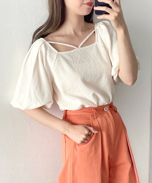 mysty woman（ミスティウーマン）の「シャーリングストリングプルオーバー 294762（Tシャツ/カットソー・レディース・イエロー/ブラック/ホワイト・FREE）」の7枚目の写真