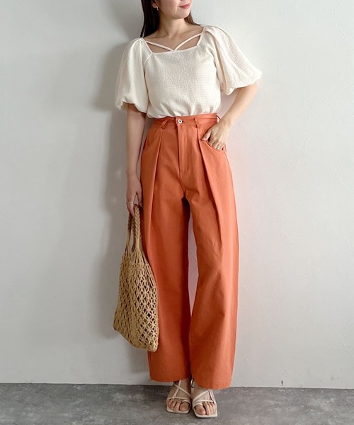 mysty woman（ミスティウーマン）の「シャーリングストリングプルオーバー 294762（Tシャツ/カットソー・レディース・イエロー/ブラック/ホワイト・FREE）」の9枚目の写真