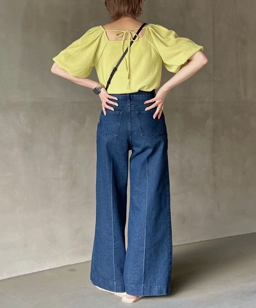 mysty woman（ミスティウーマン）の「シャーリングストリングプルオーバー 294762（Tシャツ/カットソー・レディース・イエロー/ブラック/ホワイト・FREE）」の10枚目の写真