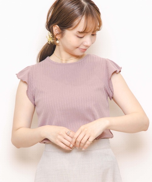 flower（フラワー）の「ラッフルリブティーズ（Tシャツ/カットソー・レディース・ブラック/ピンク/アイボリー・FREE）」の2枚目の写真