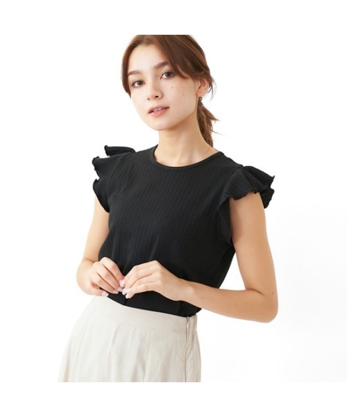 flower（フラワー）の「ラッフルリブティーズ（Tシャツ/カットソー・レディース・ブラック/ピンク/アイボリー・FREE）」の17枚目の写真