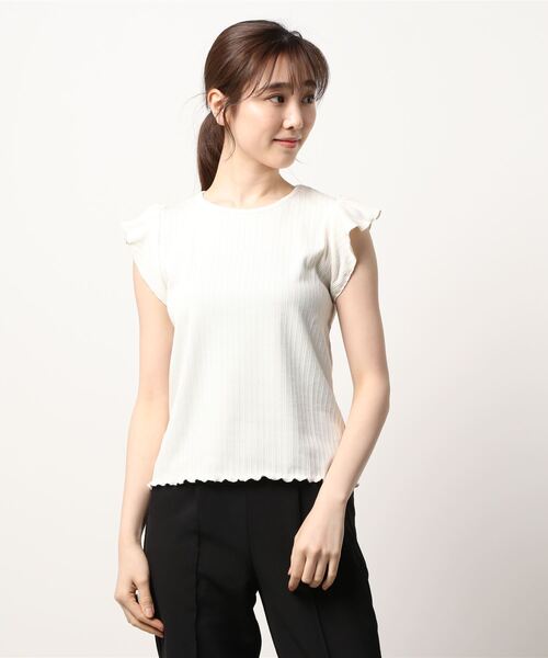 flower（フラワー）の「ラッフルリブティーズ（Tシャツ/カットソー・レディース・ブラック/ピンク/アイボリー・FREE）」の6枚目の写真