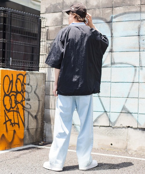 WEGO(ウィゴー)の「WEGO/ラインリブナイロン半袖プルオーバー(スウェット・メンズ・ダークグリーン/オレンジ/ブラック・MEDIUM/LARGE)」の5枚目の写真