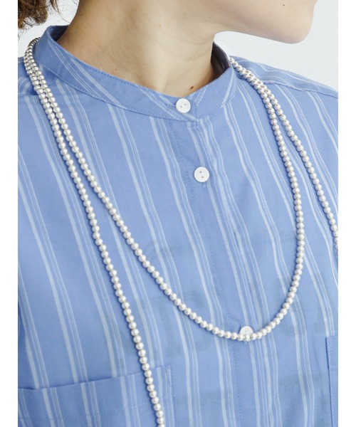 Samansa Mos2 blue（サマンサモスモスブルー）の「ストライプ前開きシャツワンピース（シャツワンピース・レディース・オフホワイト/ブルー/ピンク・ﾌﾘ-）」の9枚目の写真