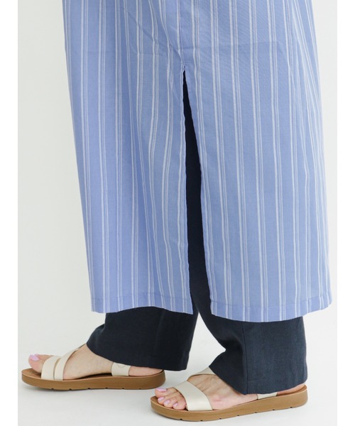 Samansa Mos2 blue（サマンサモスモスブルー）の「ストライプ前開きシャツワンピース（シャツワンピース・レディース・オフホワイト/ブルー/ピンク・ﾌﾘ-）」の6枚目の写真