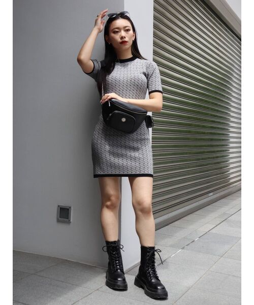 EVRIS（エヴリス）の「ジャカードハーフスリーブミニニットワンピース（ワンピース・レディース・ブラック/グリーン・FREE）」の11枚目の写真