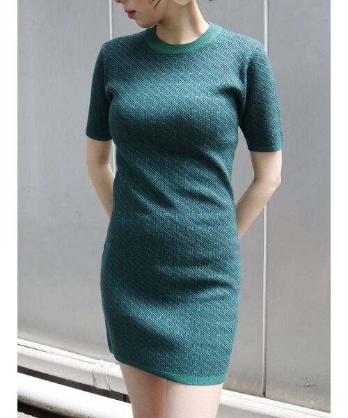 EVRIS（エヴリス）の「ジャカードハーフスリーブミニニットワンピース（ワンピース・レディース・ブラック/グリーン・FREE）」の13枚目の写真