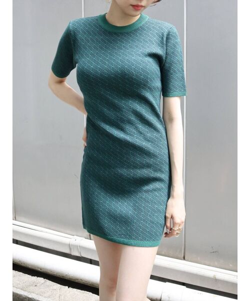 EVRIS（エヴリス）の「ジャカードハーフスリーブミニニットワンピース（ワンピース・レディース・ブラック/グリーン・FREE）」の14枚目の写真