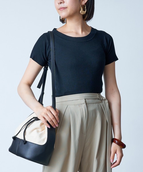 MAISON BREEZE（メゾンブリーズ）の「【MAISON BREEZE】ラウンドネックリブニットショートトップス SCCH154（Tシャツ/カットソー・レディース・ブラック/ベージュ/オレンジ/ブルー/アイボリー/グリーン・FREE）」の18枚目の写真